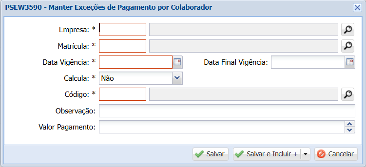 Manter Exceções de Pagamento