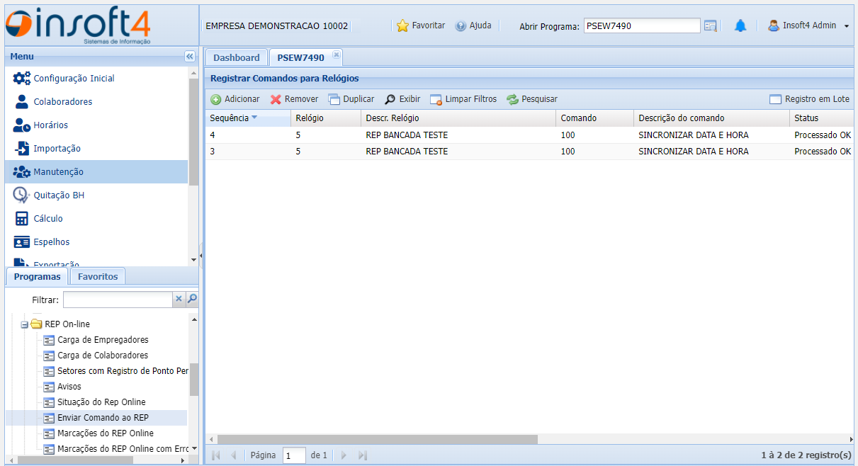 Enviar comandos ao REP