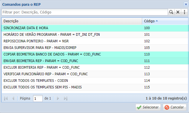 Enviar comandos ao REP