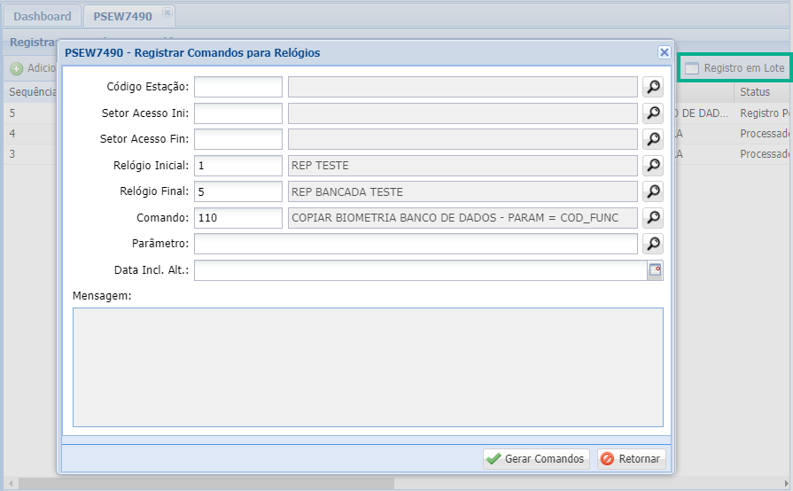 Enviar comandos ao REP