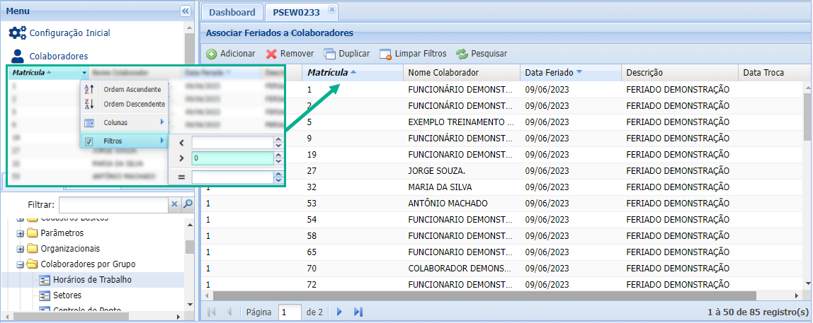 Associar Feriados a Colaboradores