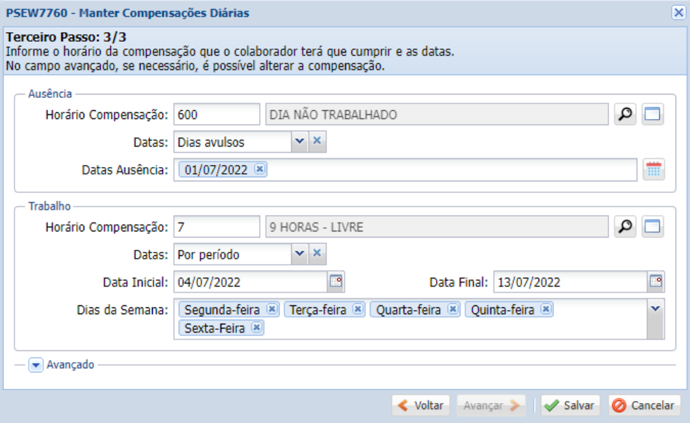 Manutenção Compensação Diária