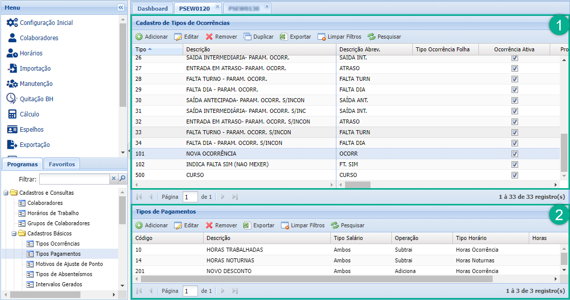 Tipos de Ocorrências