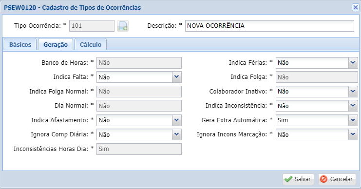 Tipos de Ocorrências
