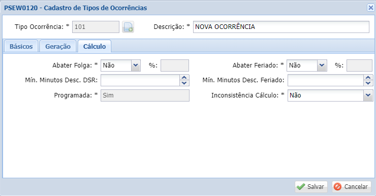 Tipos de Ocorrências