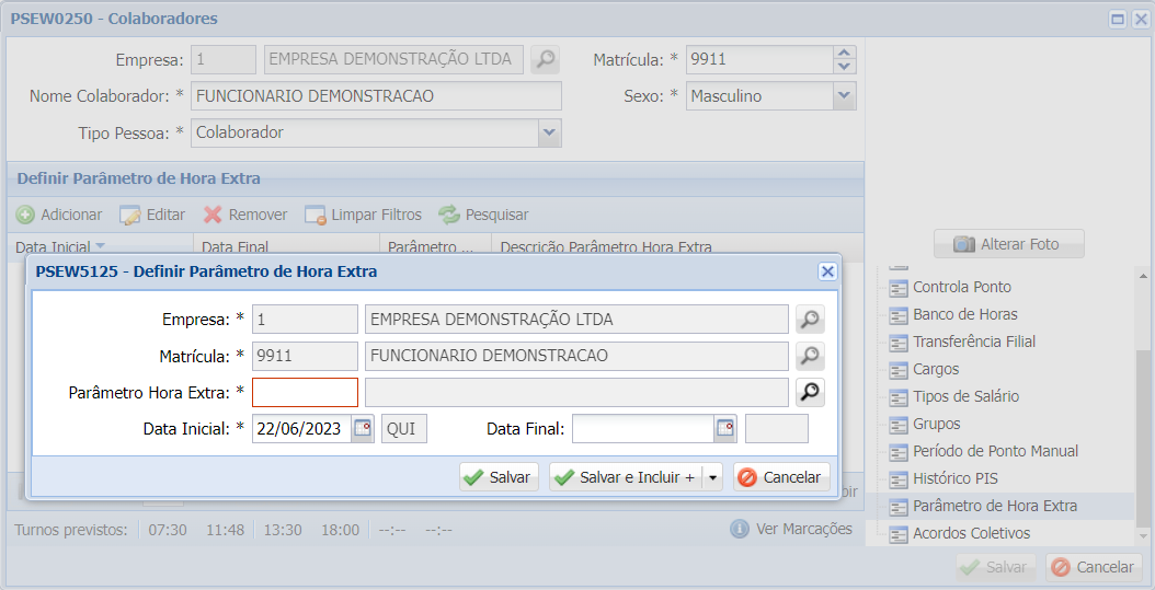 Parâmetros de Horas Extras he1