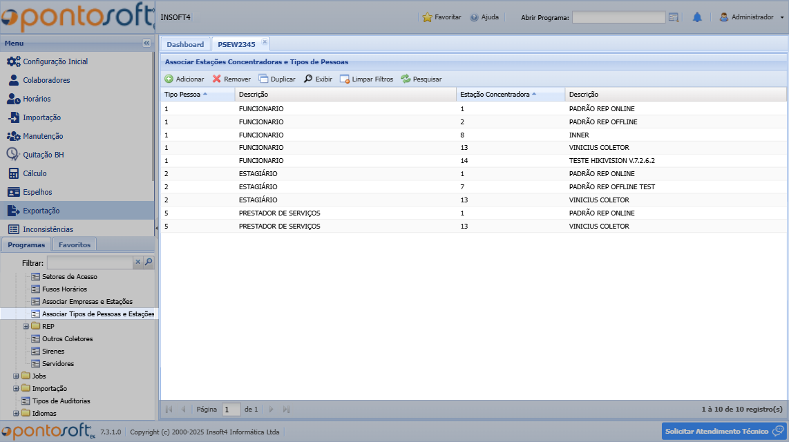 Associar Tipos de Pessoas e Estações Concentradoras