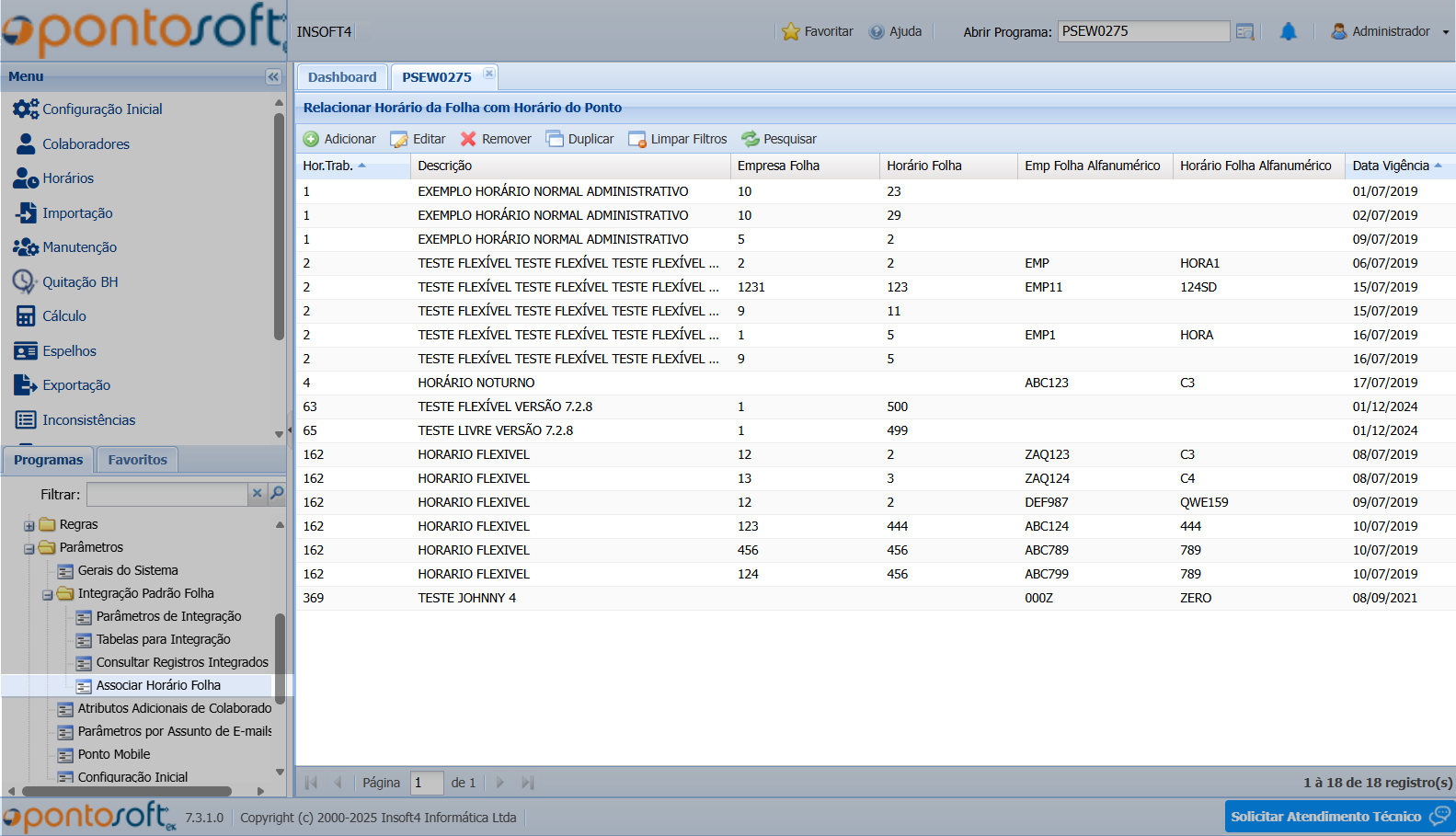 Associar Horário Folha