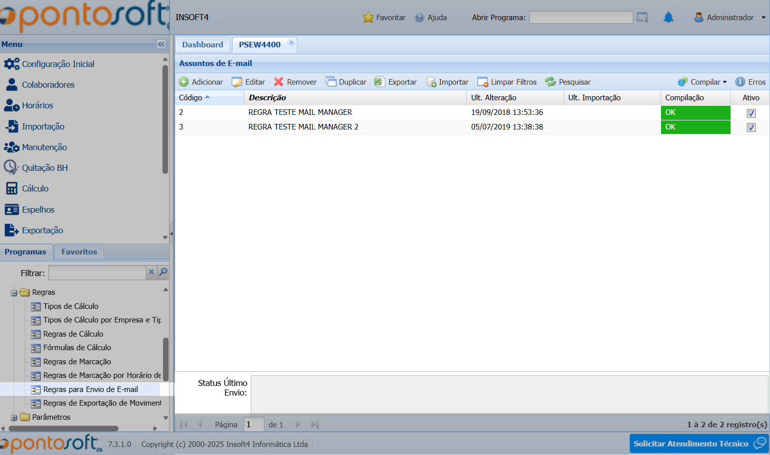 Assuntos para Envio de E-mail