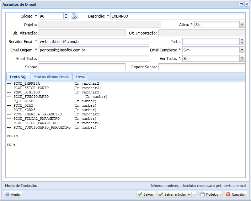 Assuntos para Envio de E-mail