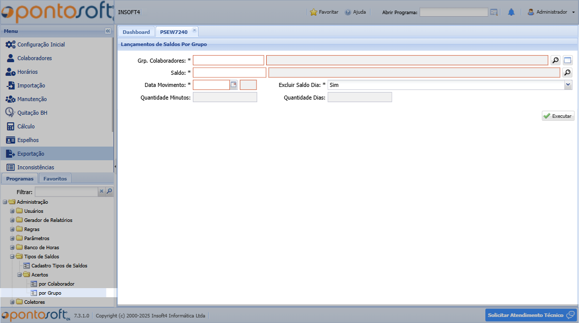 Lançamento de Tipos de Saldos por Grupo de Colaboradores