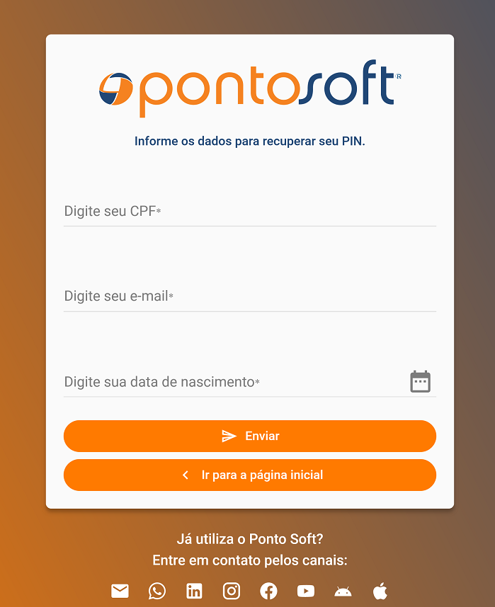 Formulário de recuperação de PIN
