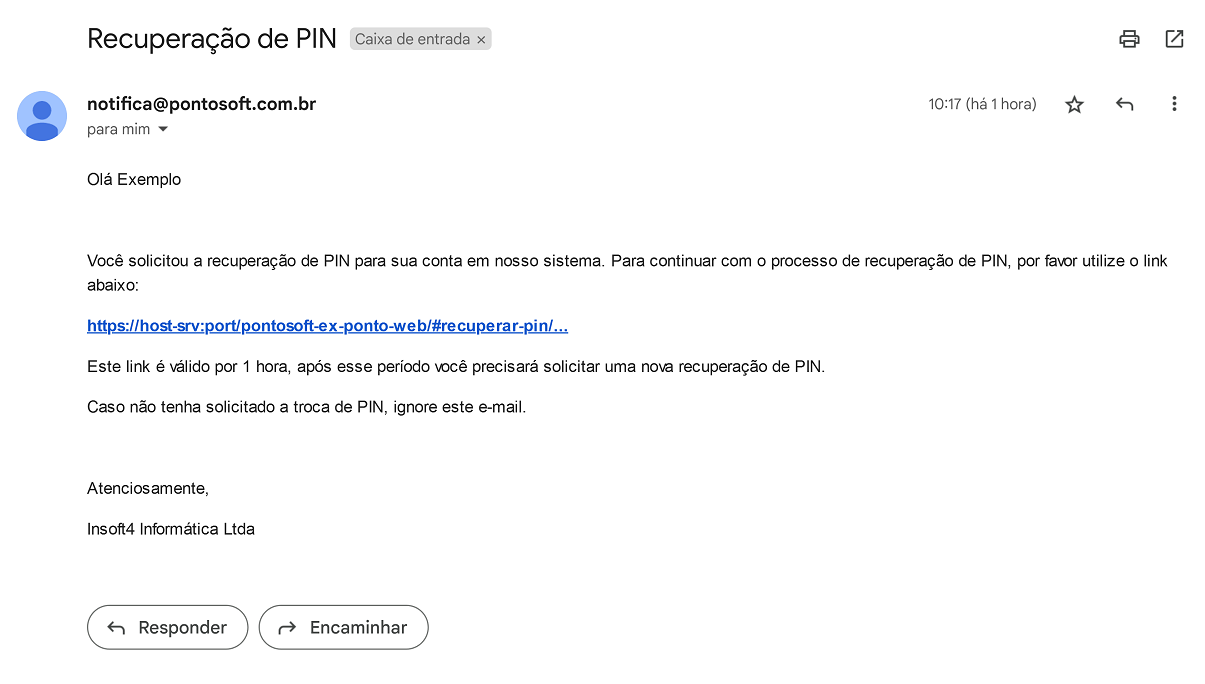 Recebimento do PIN no e-mail do colaborador