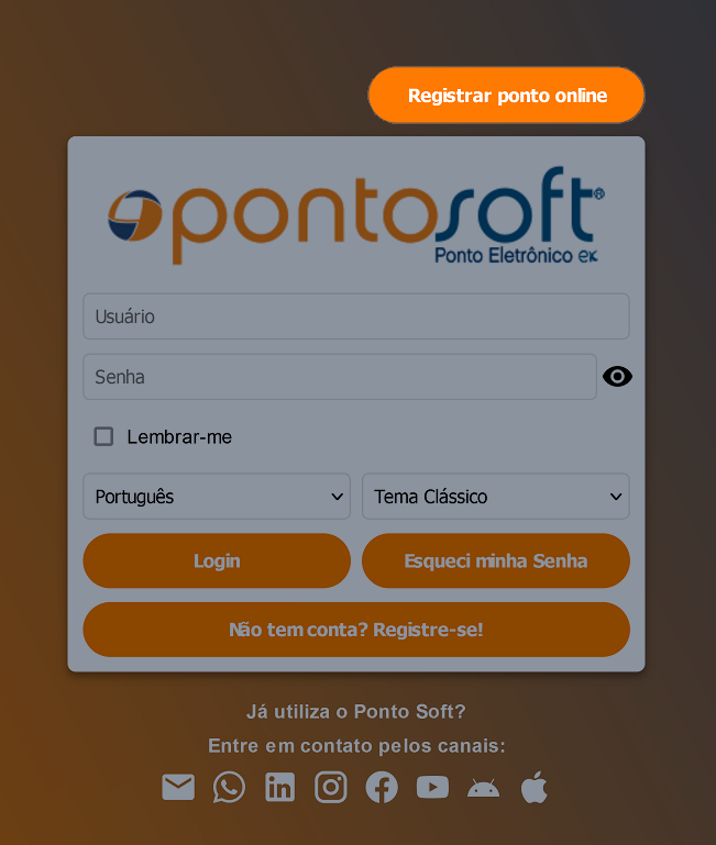 Tela inicial de login do sistema