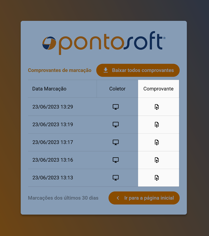 Visualização de comprovantes de marcações