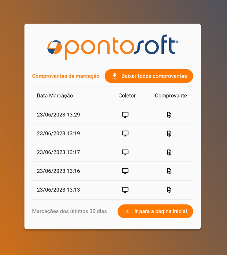 Visualização de comprovantes de marcações