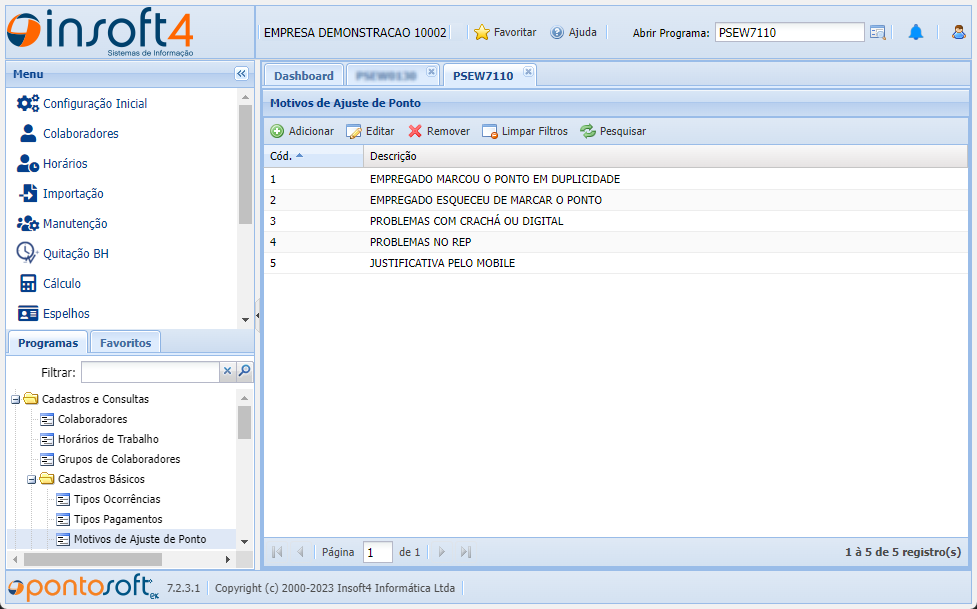 Motivos de Ajuste de Ponto