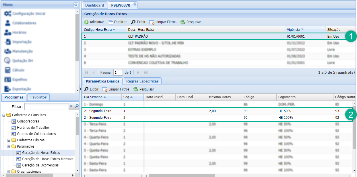 Geração de Horas Extras
