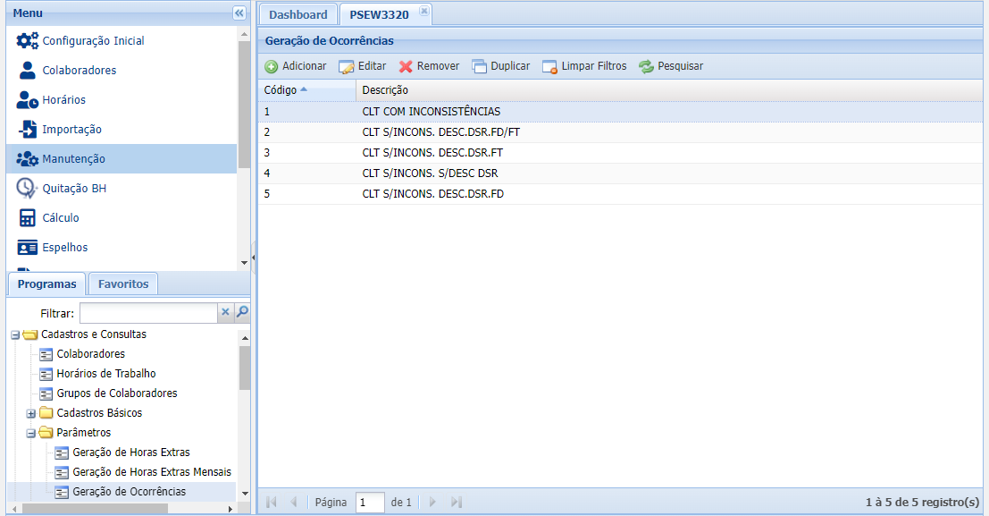Geração de Ocorrências