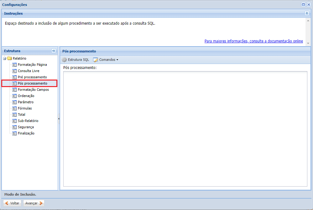 Configurações do Cadastro do Relatório criando-relatorio6