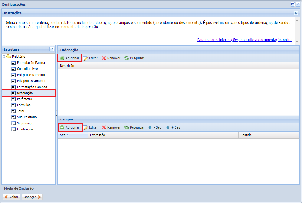 Configurações do Cadastro do Relatório criando-relatorio8